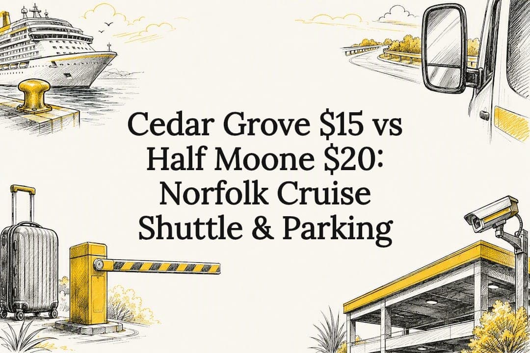 Cedar Grove $15 vs Half Moone $20: Norfolk Cruise Shuttle & Parking